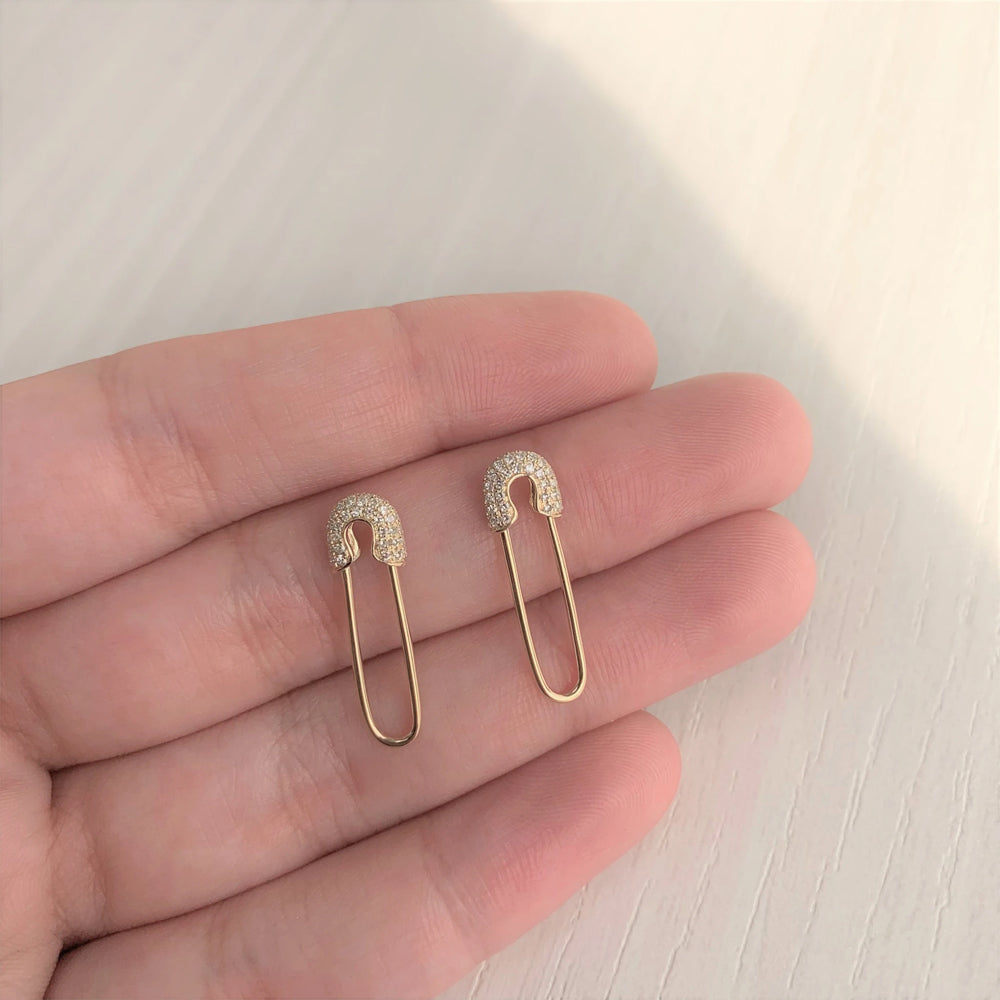 Medium Safety Pin Earrings with Diamonds