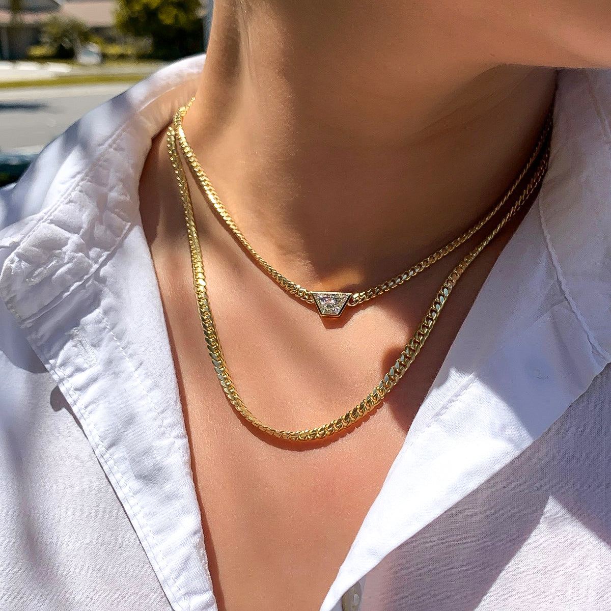 Trapezoid Diamond Bezel Cuban Link Necklace