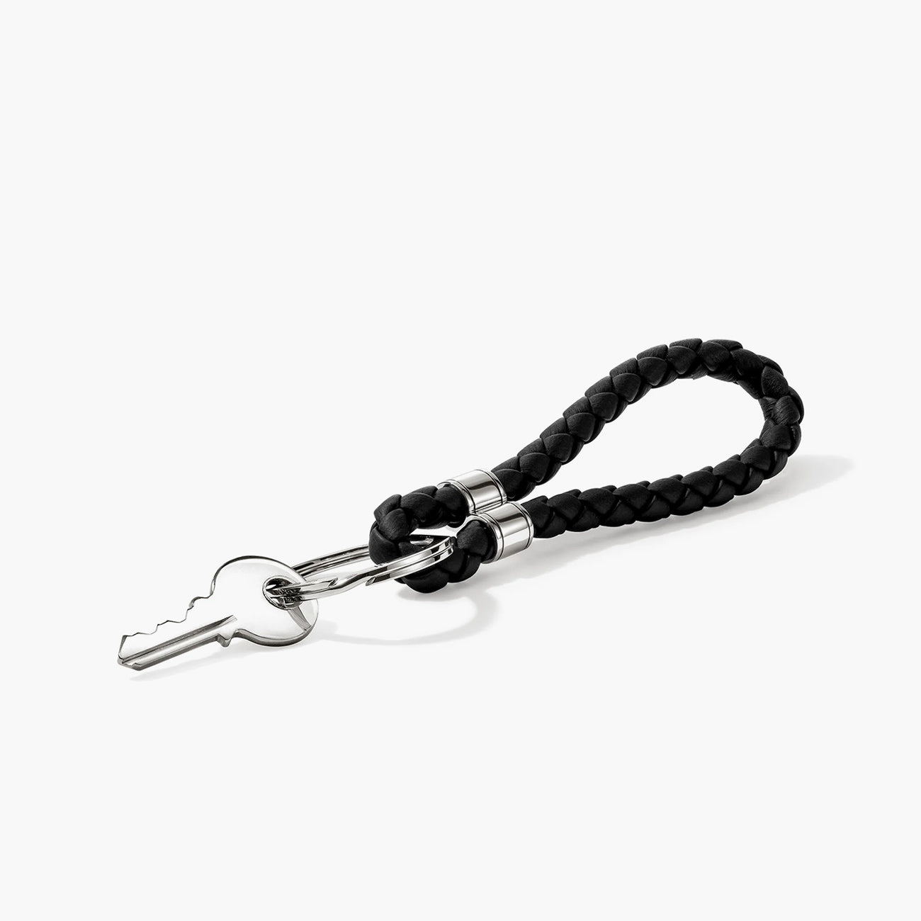 John Hardy Silver Key Chain on a Black Woven Leather Cord