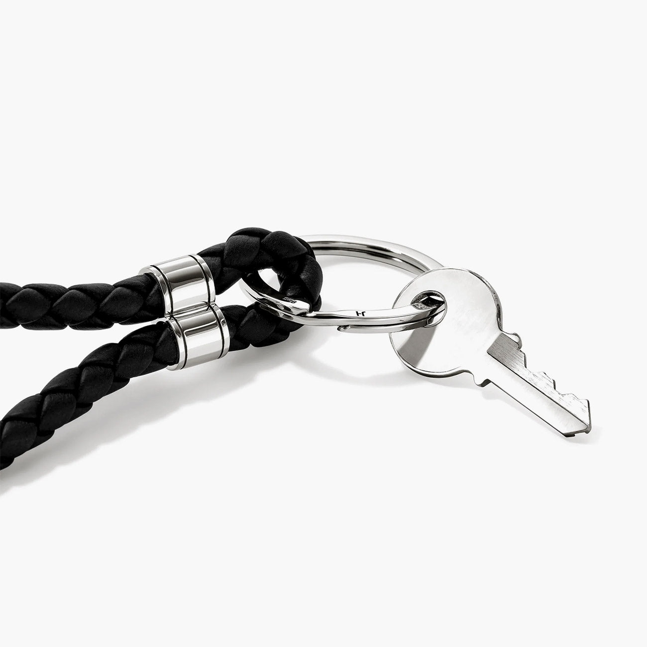 John Hardy Silver Key Chain on a Black Woven Leather Cord