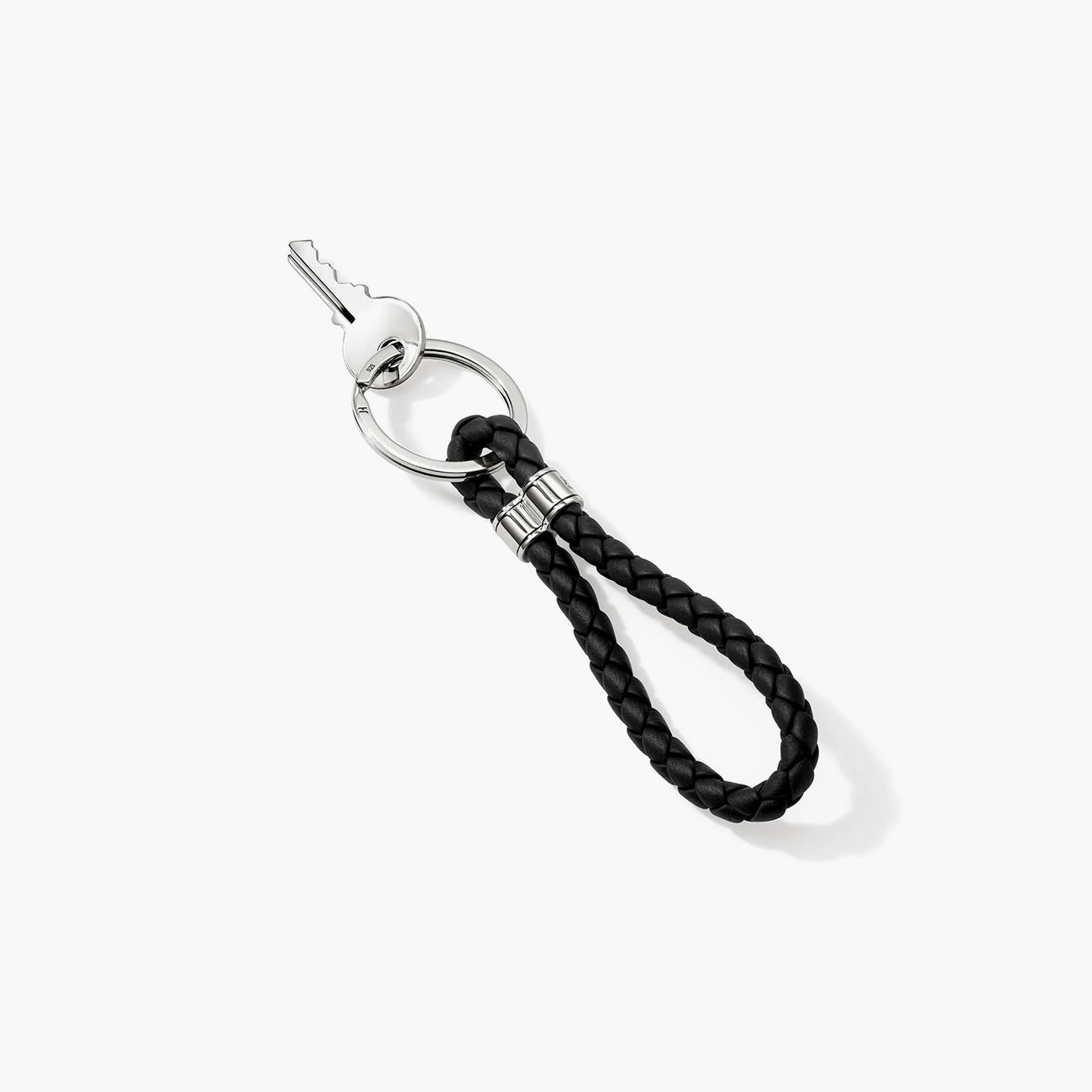 John Hardy Silver Key Chain on a Black Woven Leather Cord