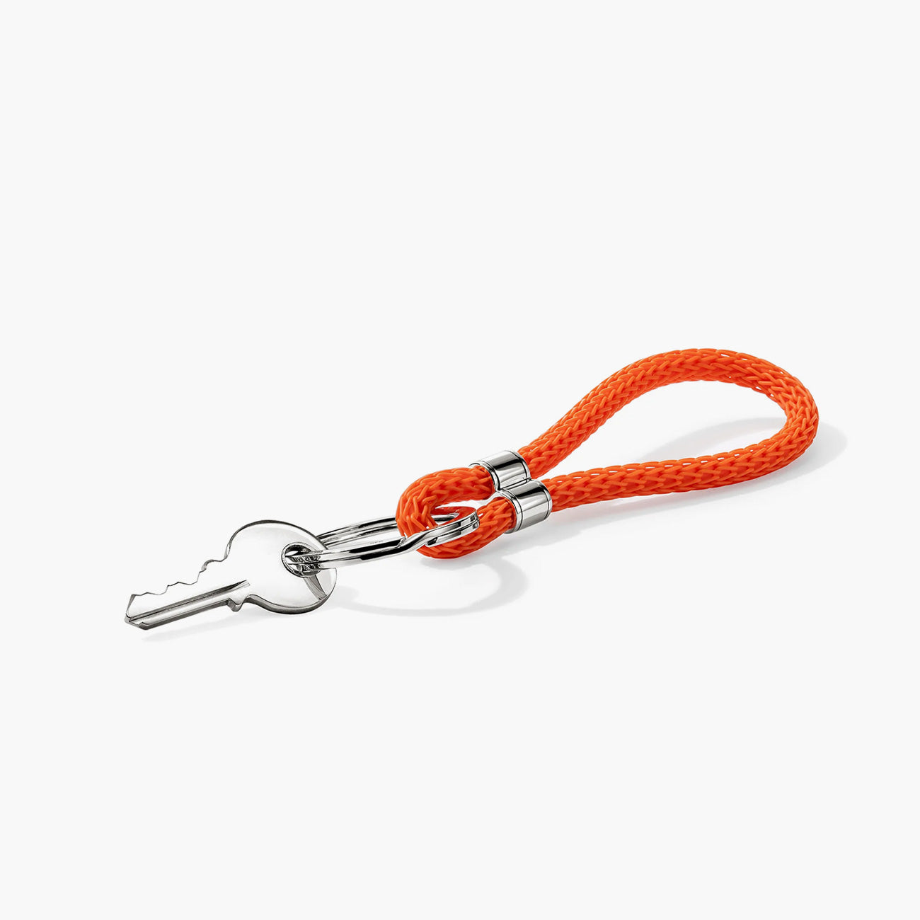 John Hardy Silver Key Chain on Orange Woven Rubber Cord