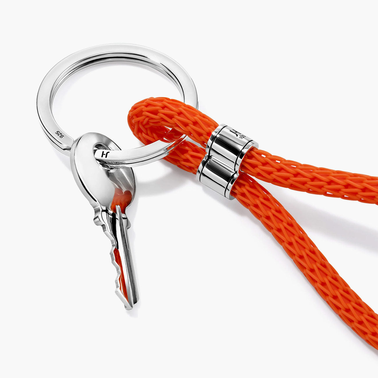 John Hardy Silver Key Chain on Orange Woven Rubber Cord