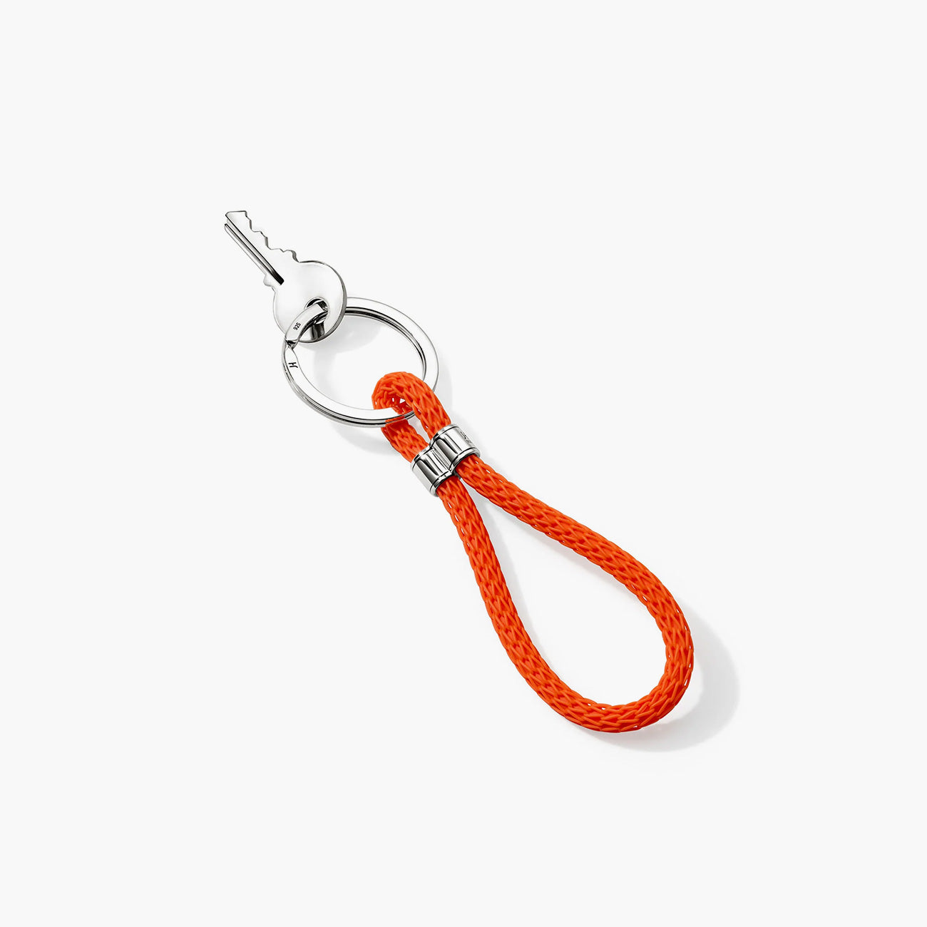 John Hardy Silver Key Chain on Orange Woven Rubber Cord