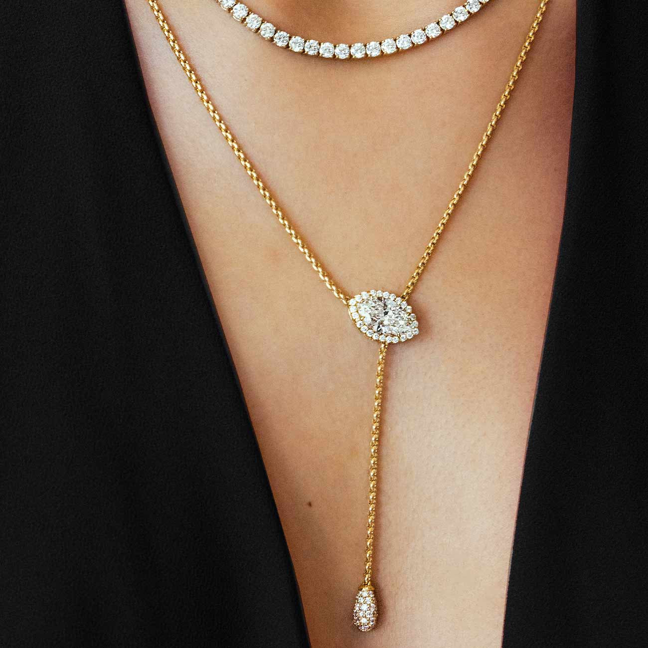 Robert Pelliccia Marquise Diamond Drop Lariat Necklace