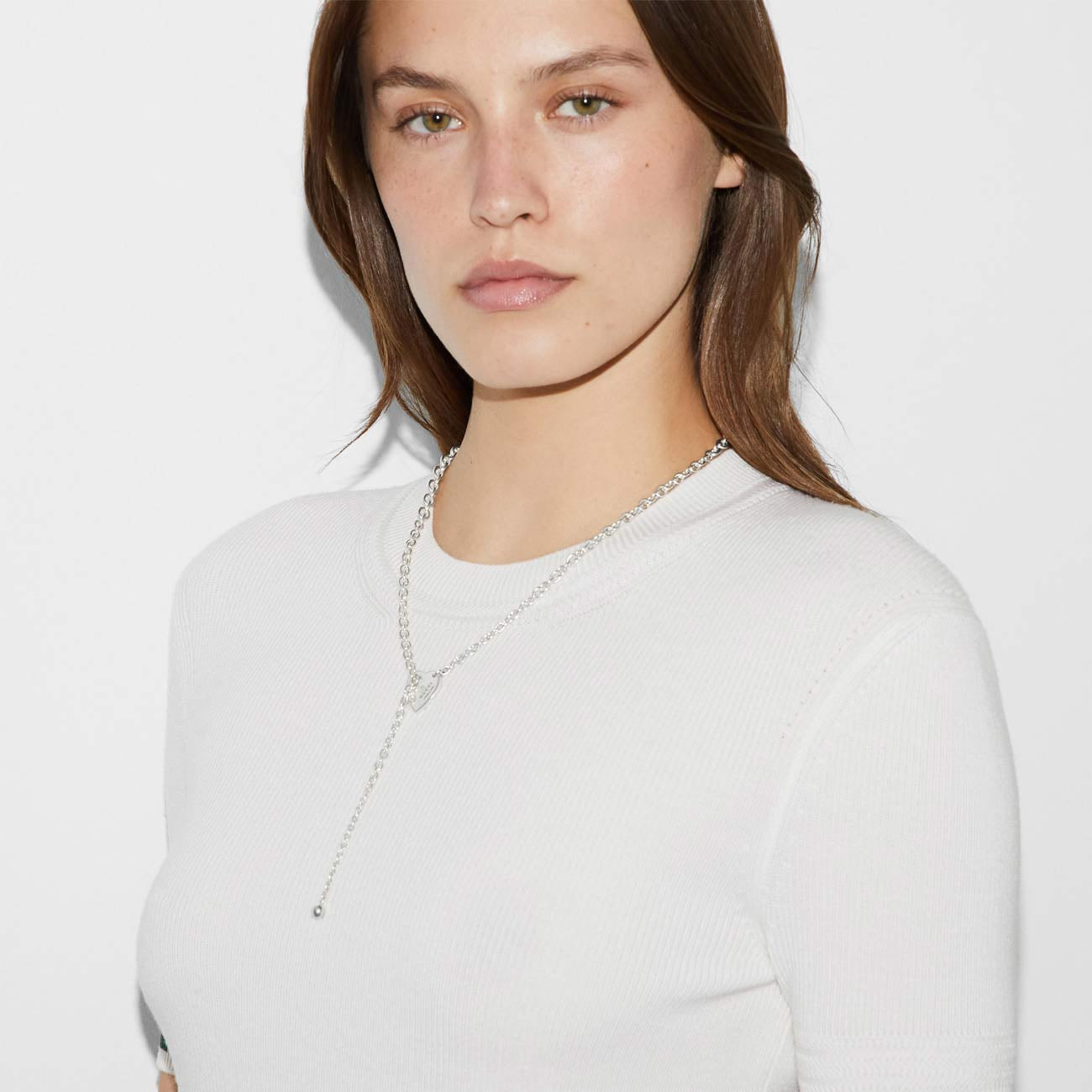 Gucci Trademark Sterling Silver Lariat Necklace - 23.6