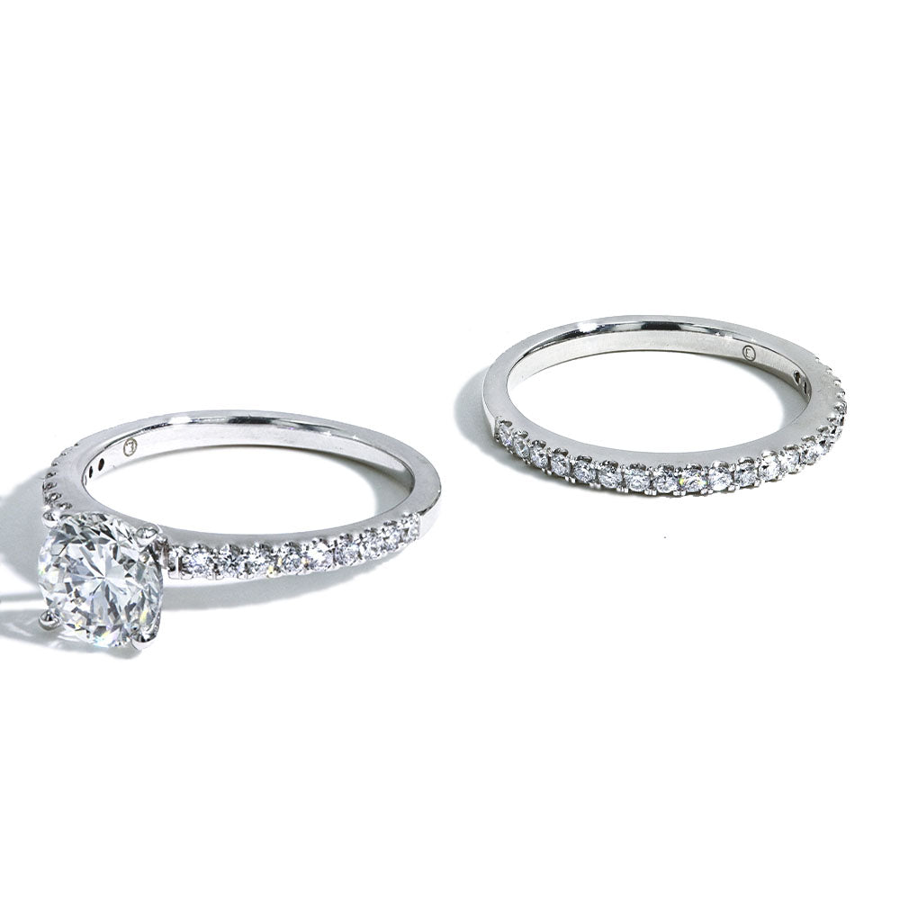 1 Carat Lab Grown Diamond Round Pave Engagement Set