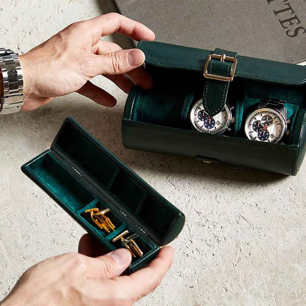 Wolf British Racing Green Triple Watch Roll