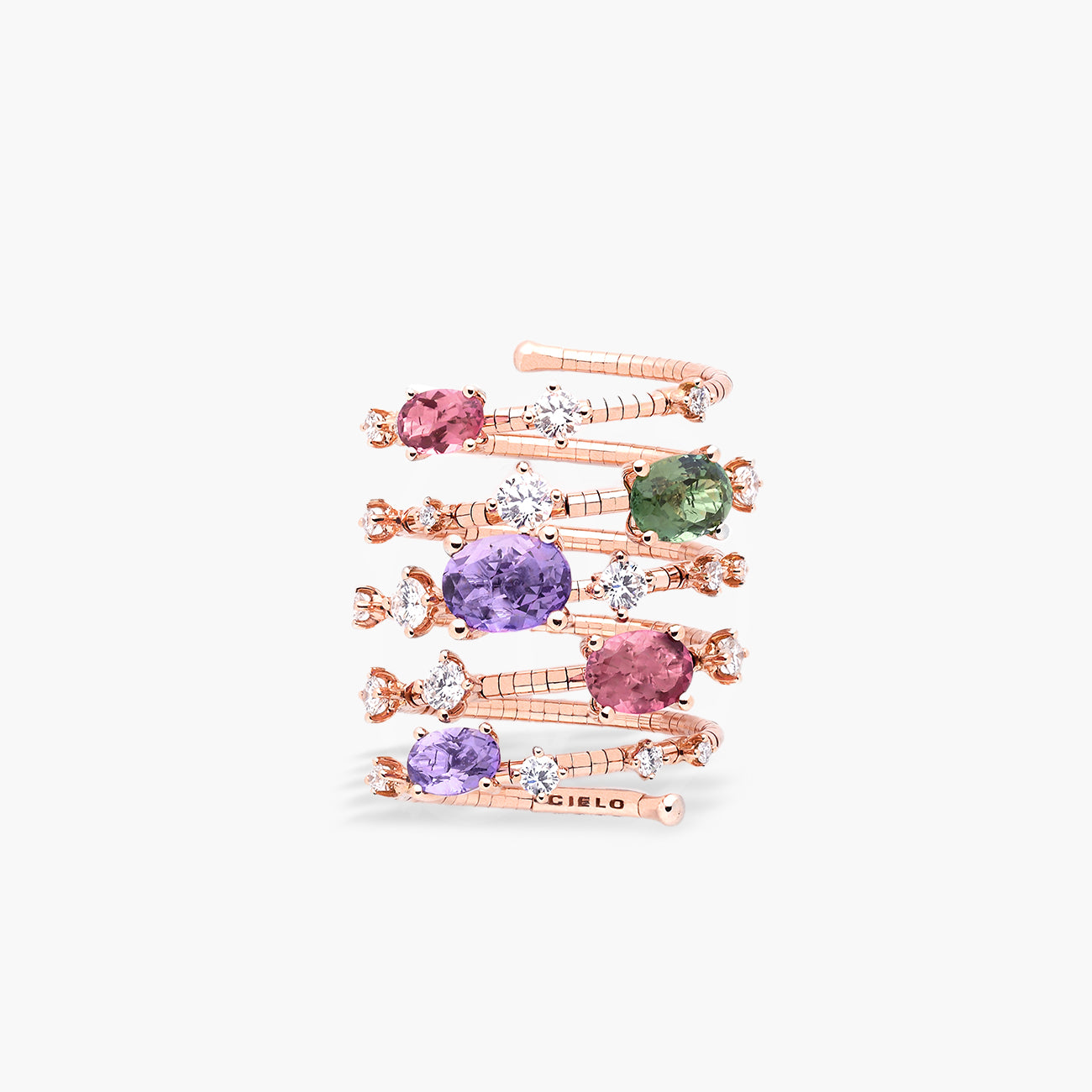 Mattia Cielo Rugiada Pietre Mixed Gemstone & Diamond 5-Row Ring