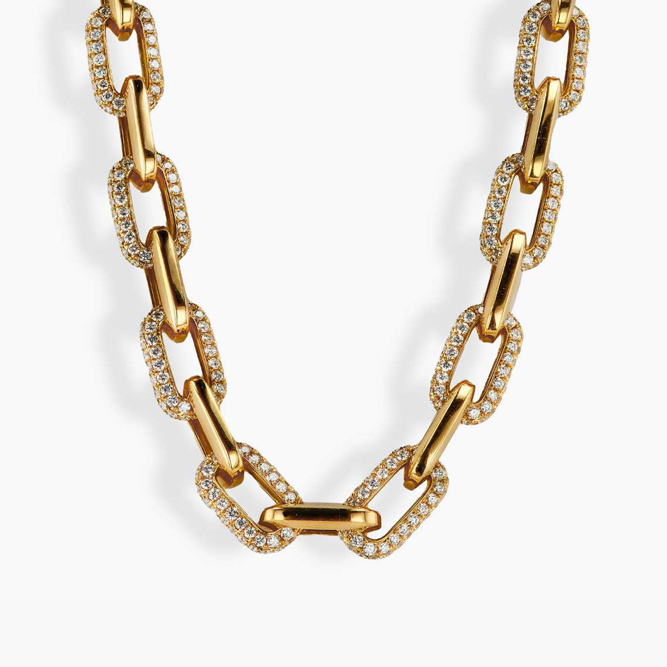 24 Carat Diamond Pave Gold Oval Link Necklace