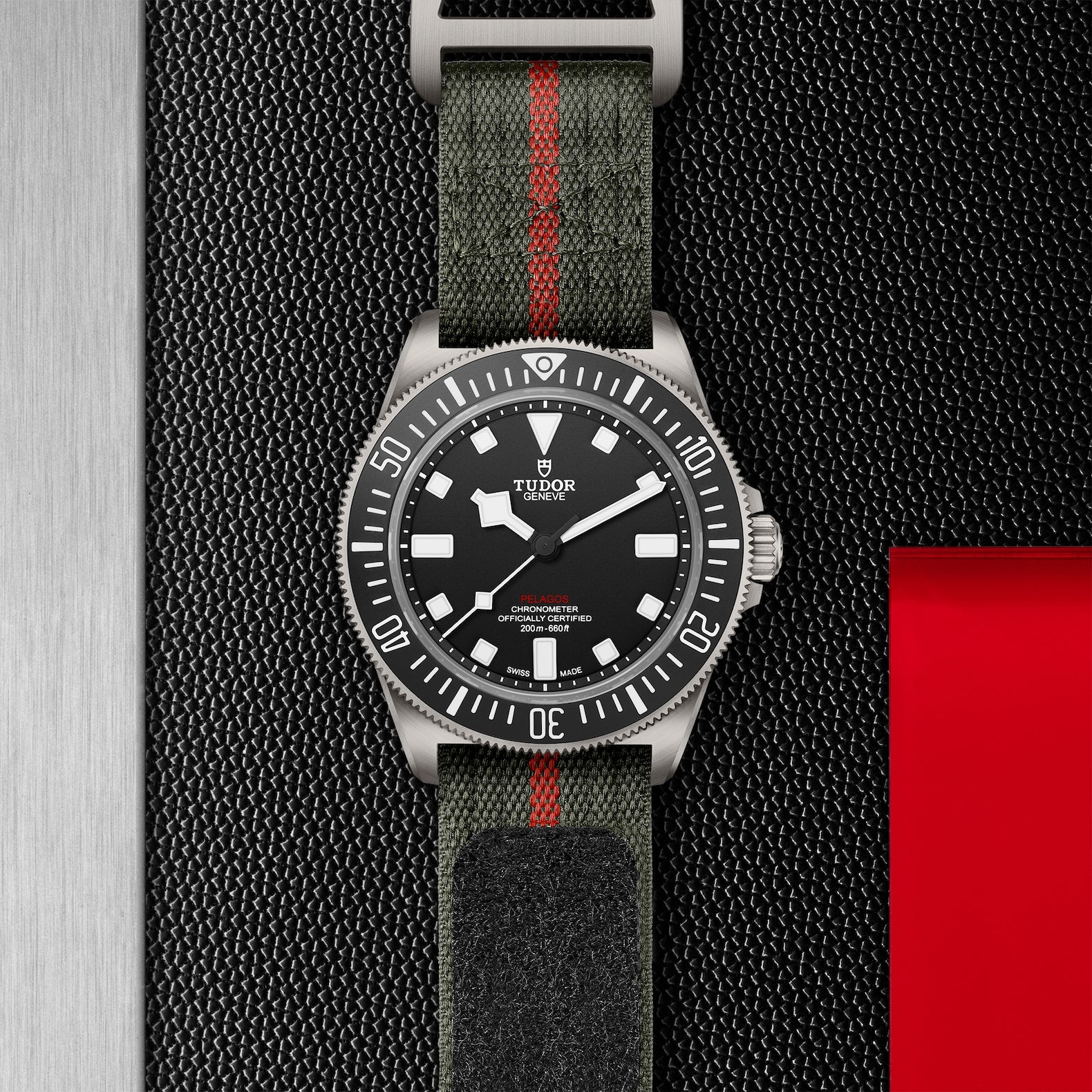 TUDOR Pelagos FXD Titanium 42mm watch with Forest Green Strap
