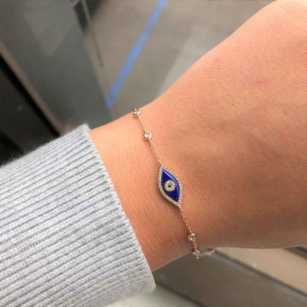 Lapis and Diamond Evil Eye Bracelet