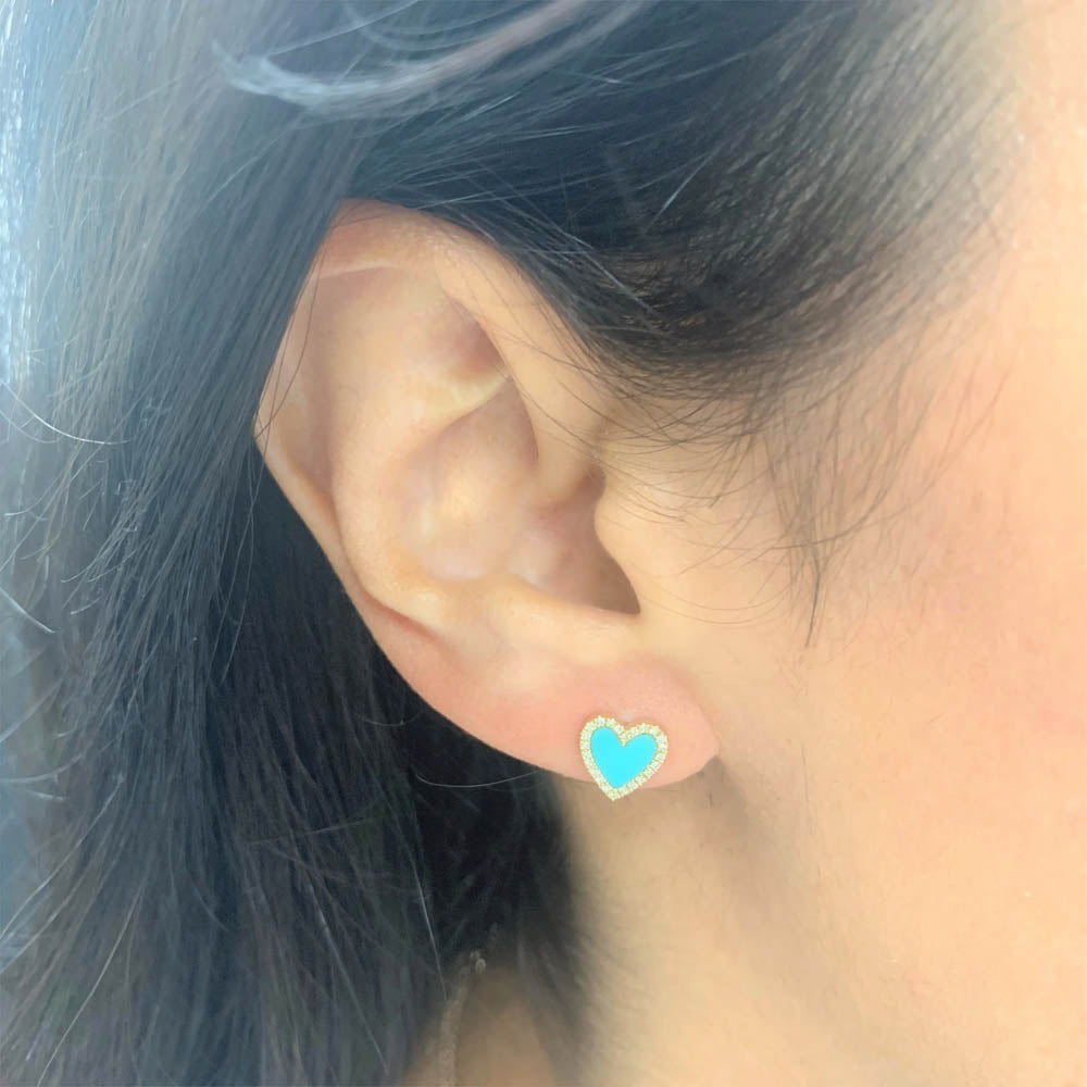 Turquoise Heart Earrings with Diamonds
