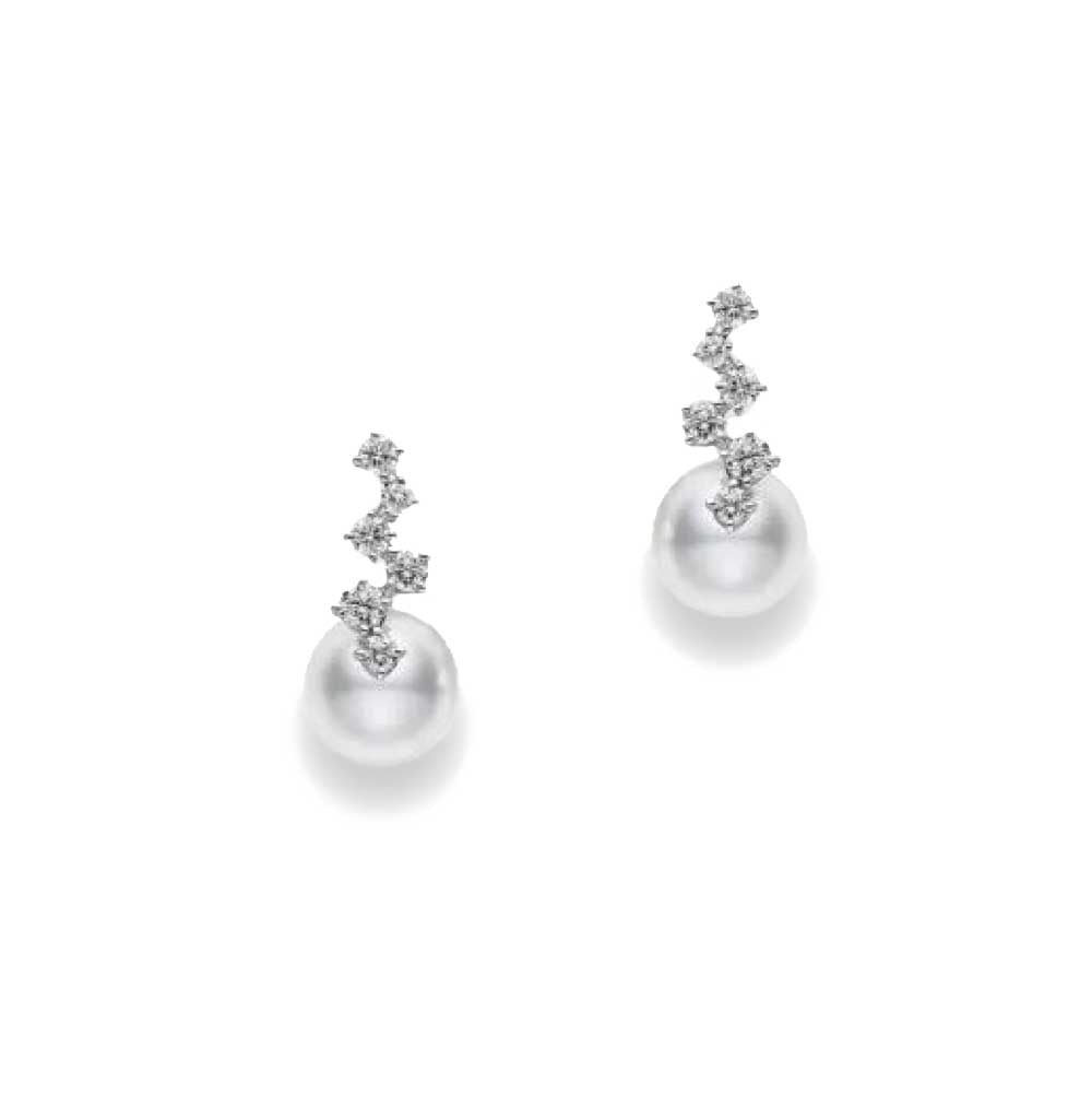 Mikimoto Akoya Pearl  Drop Diamond Earrings