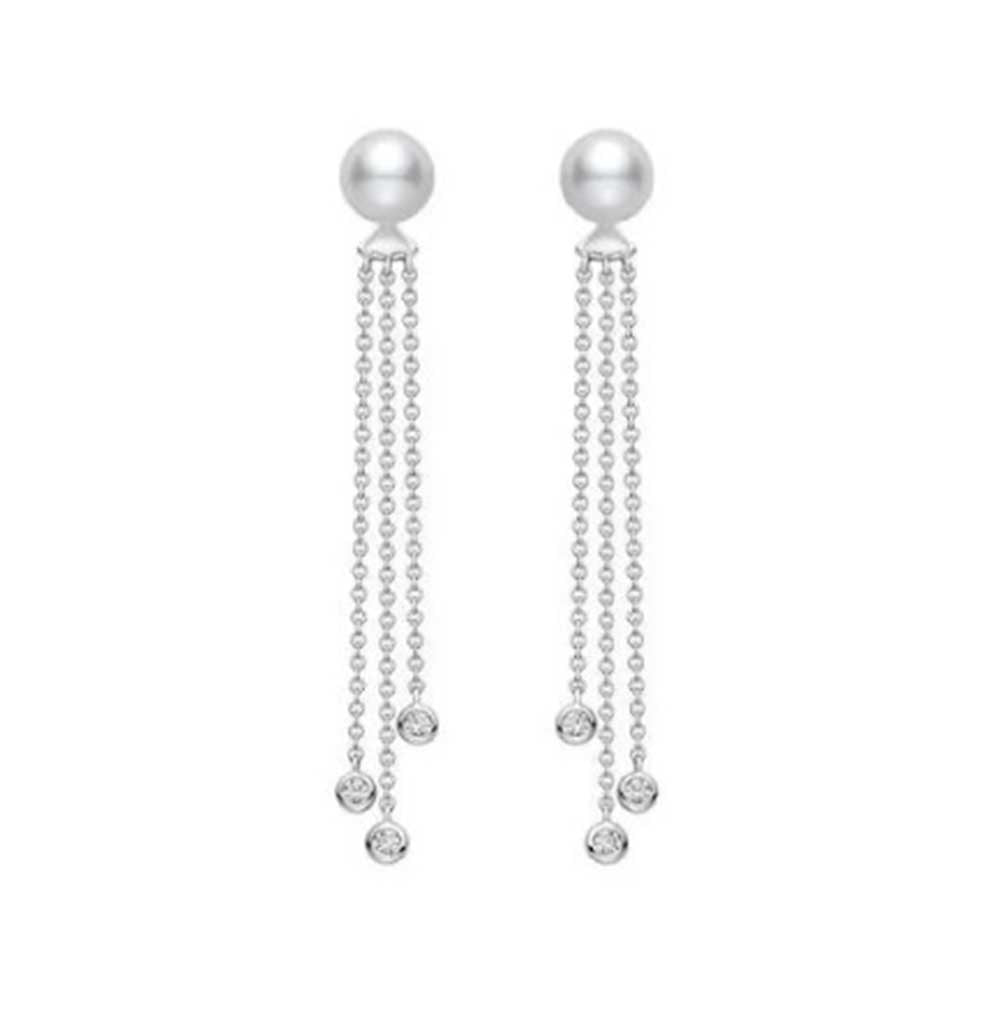 Mikimoto Akoya Pearl  Drop Diamond Earrings