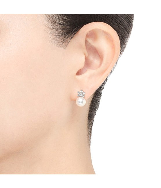 Mikimoto Pearl Diamond Star Drop Earrings