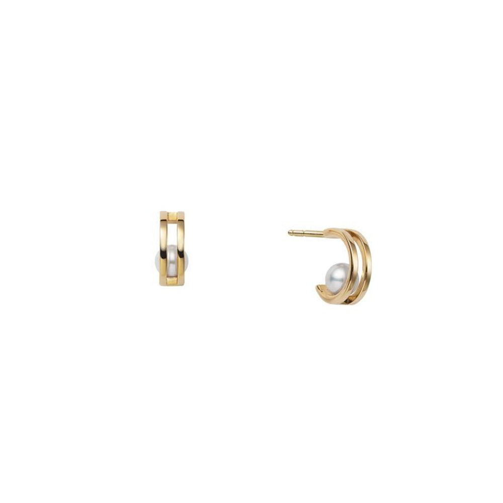 Mikimoto Akoya Pearl Yellow Gold Huggie Earrings