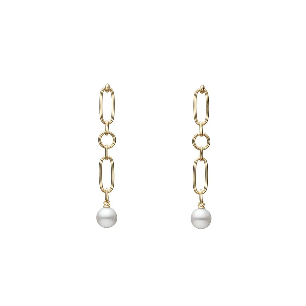 Mikimoto Code M Drop Earrings in Yellow Gold