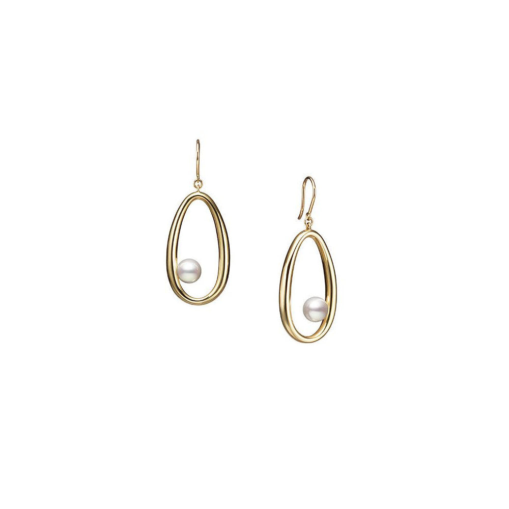 Mikimoto Moon Dew Akoya Pearl Drop Earrings in Yellow Gold