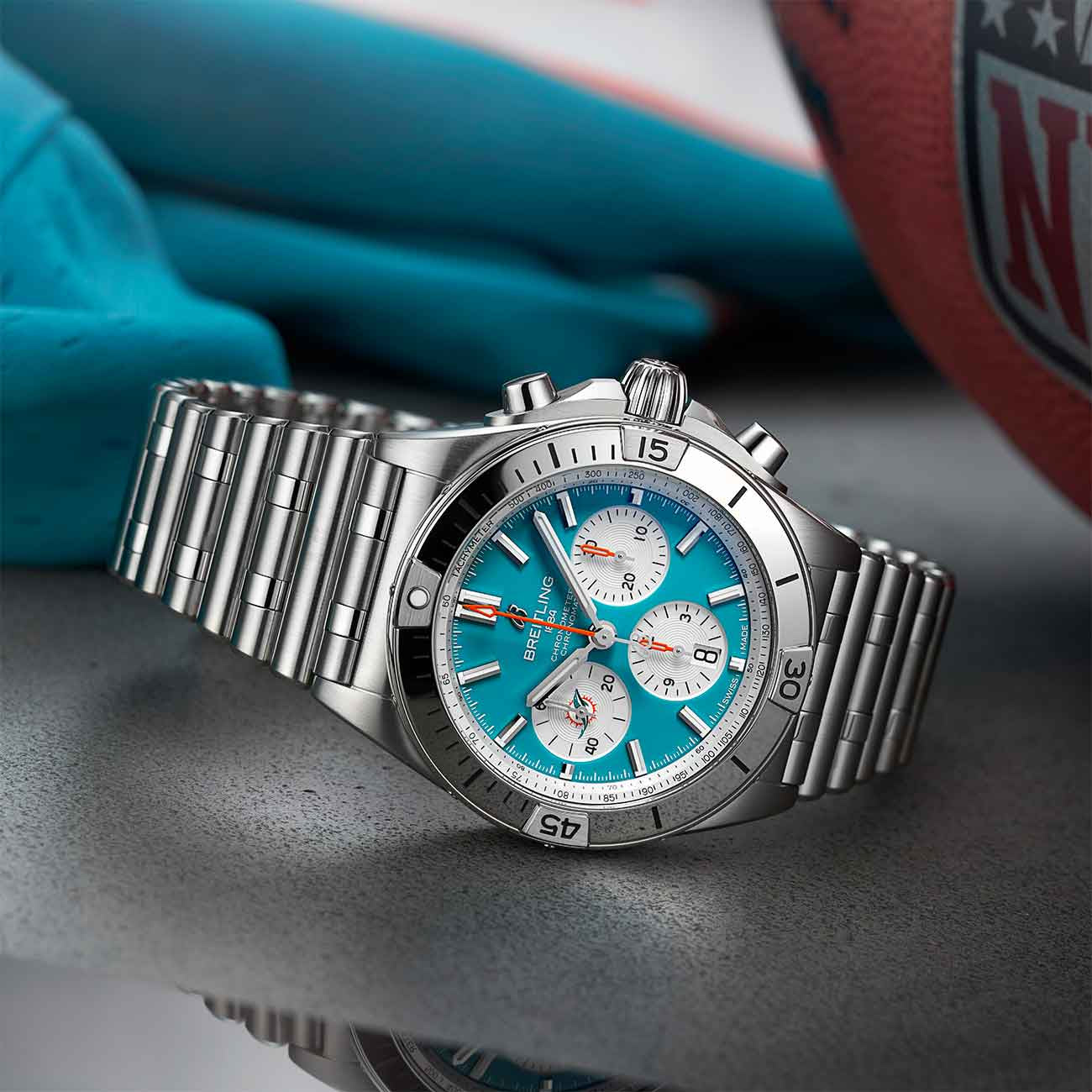 Breitling Chronomat B01 NFL Miami Dolphins Edition with Rouleaux Steel Bracelet - 42mm