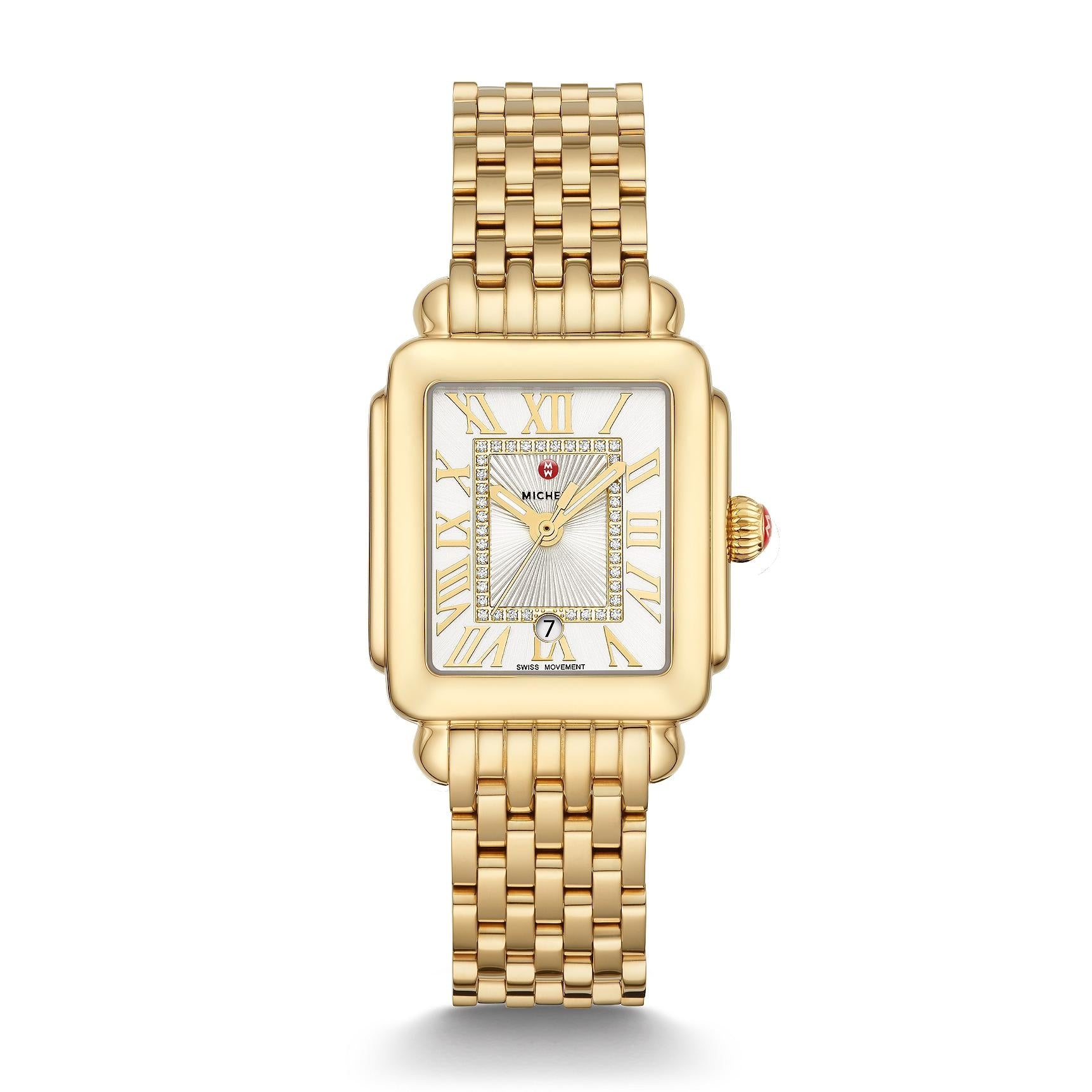 Michele Deco Madison Mid Yellow Gold Diamond Dial Watch