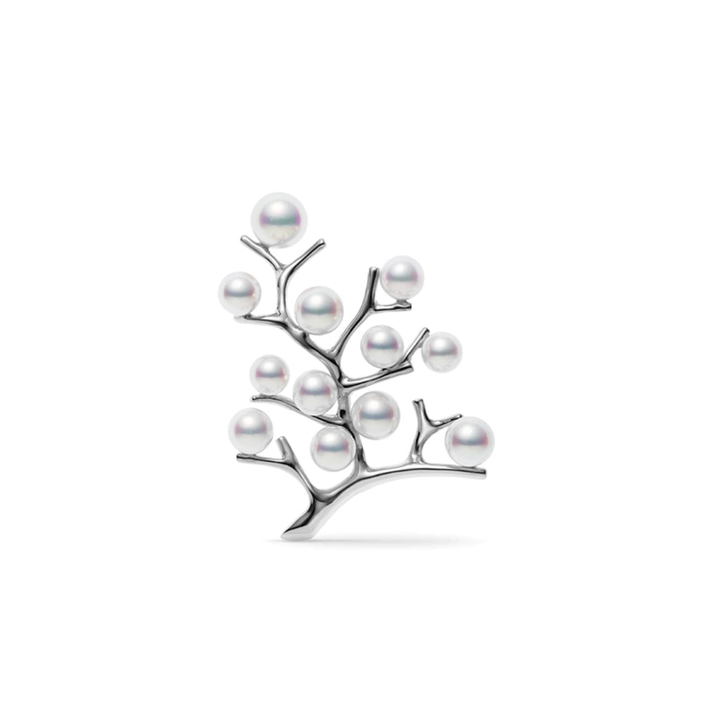 Mikimoto Pearl Tree of Life Brooch in 18K White Gold