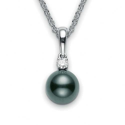 Mikimoto Black South Sea Pearl and Diamond White Gold Necklace 8-8.5mm