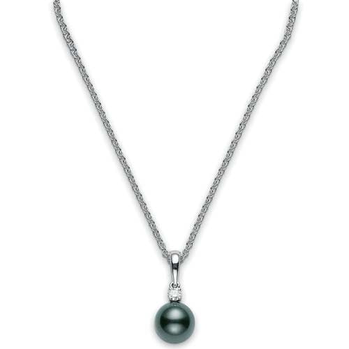 Mikimoto Black South Sea Pearl and Diamond White Gold Necklace 8-8.5mm