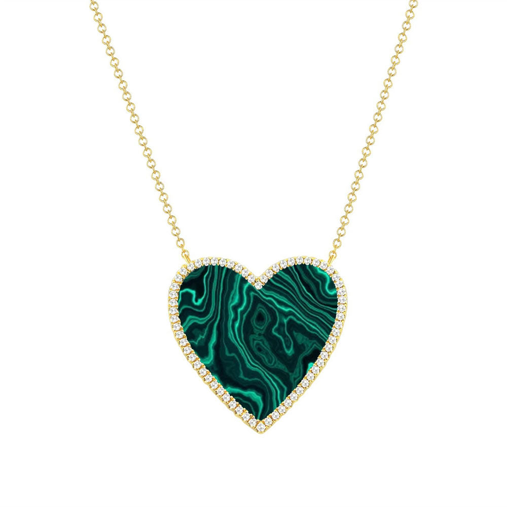 Malachite Heart and Diamond Pendant in Gold