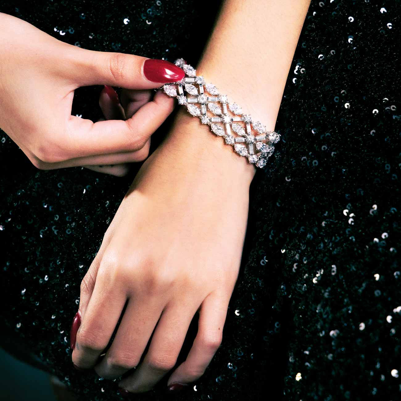 38 Carat Fancy Shape 3 Row Diamond Bracelet