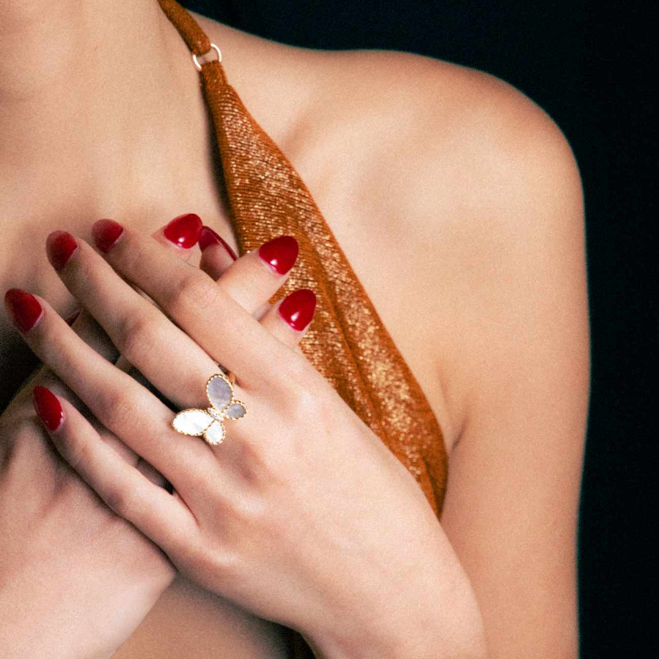 Roberto Coin Diamond and Mother-of-Pearl Butterfly Ring