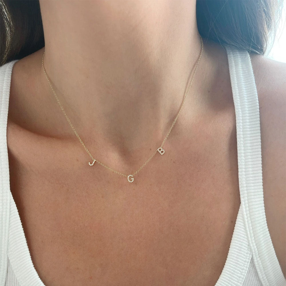 EF Collection Three Diamond Initial Station Necklace