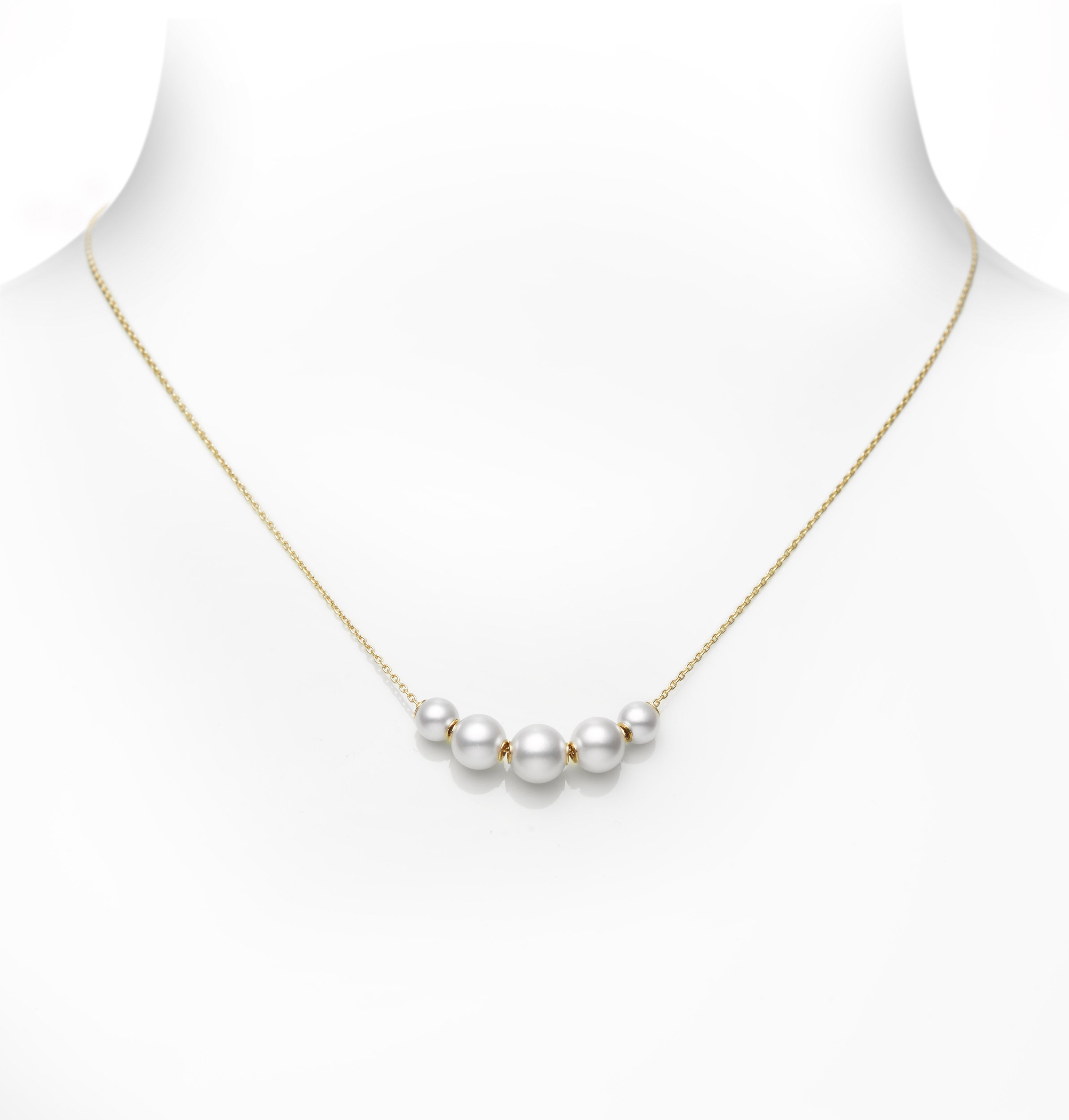 Mikimoto Yellow Gold Five Pearl Station Necklace