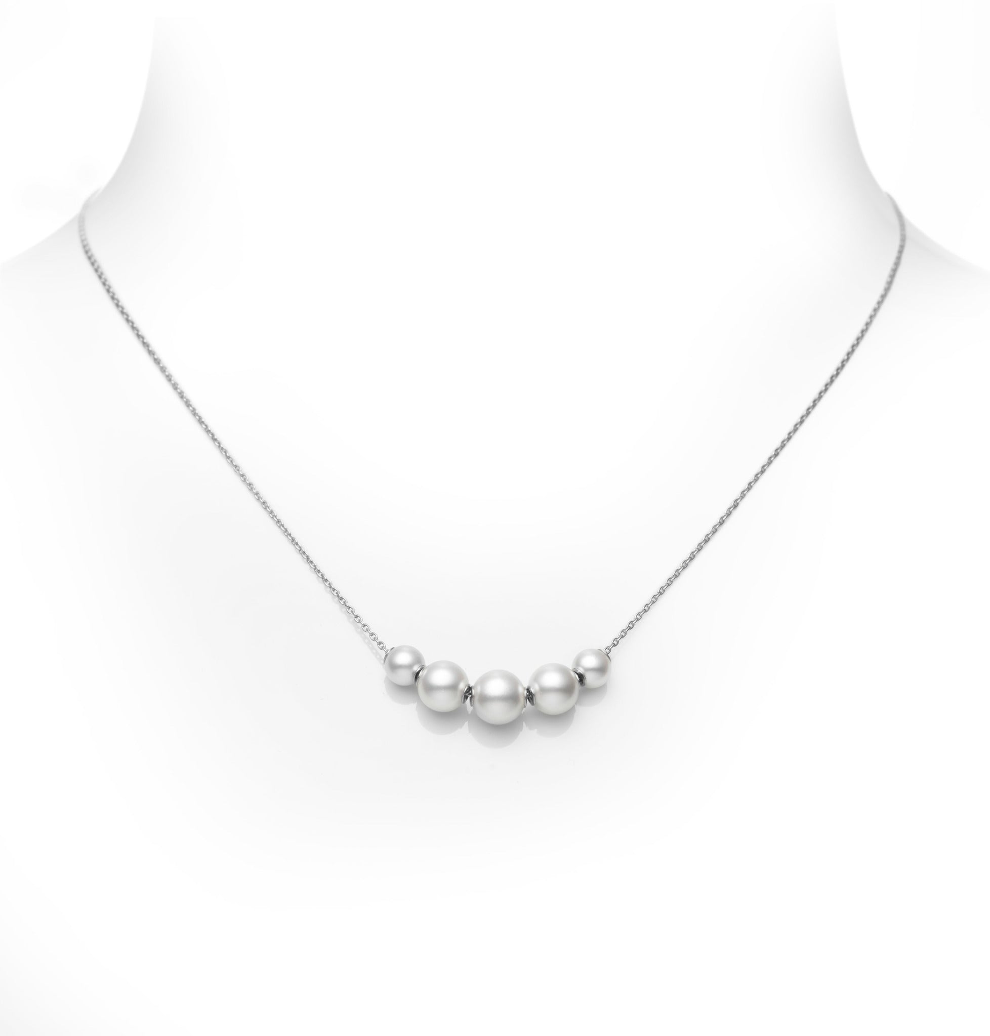 Mikimoto White Gold Five Pearl Station Necklace