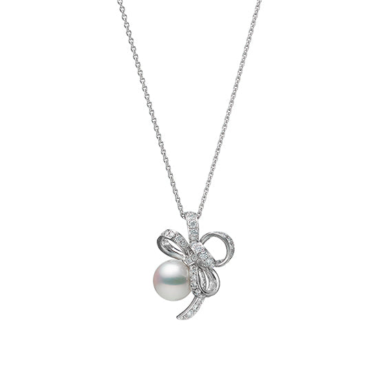 Mikimoto Pearl and Diamond Bow Necklace