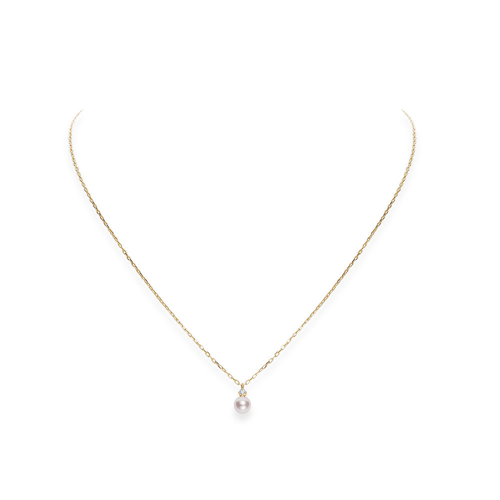 Mikimoto Akoya Pearl Diamond Drop Pendant Necklace in Yellow Gold