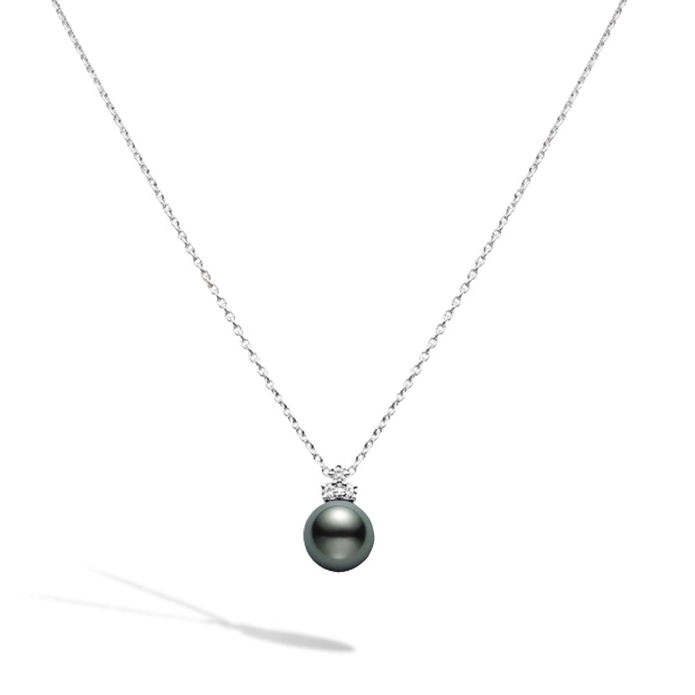 Mikimoto Black South Sea Pearl and Diamond Cluster Necklace