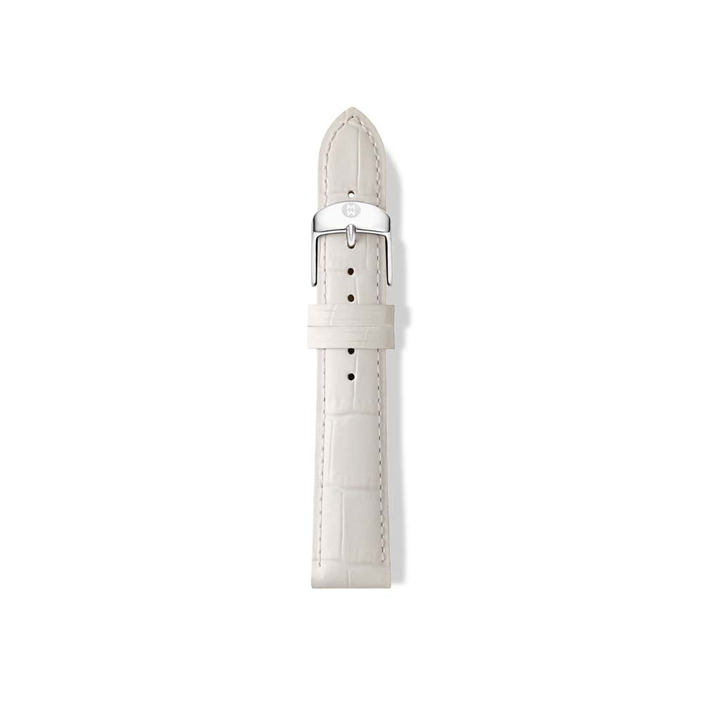 Michele Embossed Calfskin White Watch Strap - 18mm