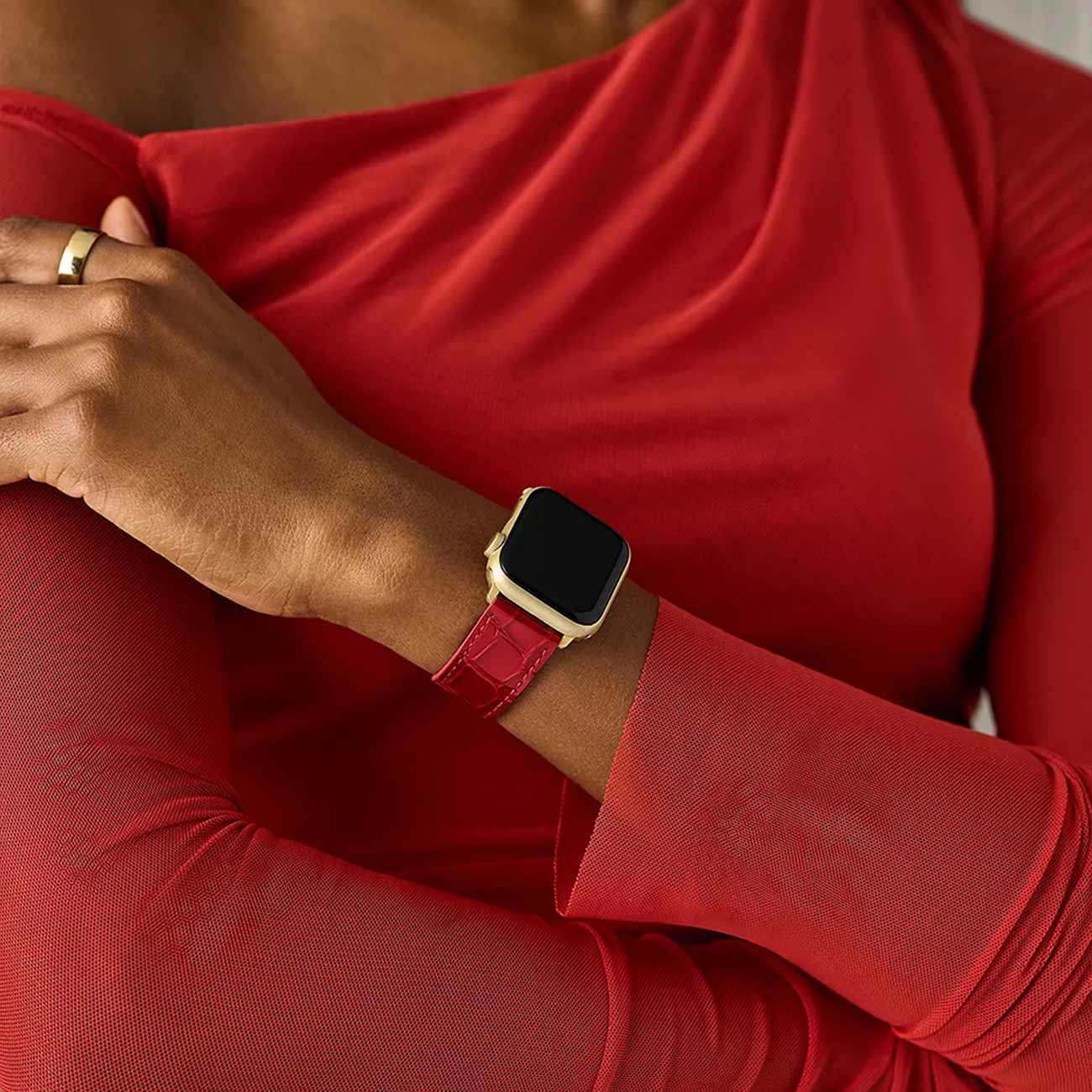 Michele Apple Watch Red Crocodile Leather Strap