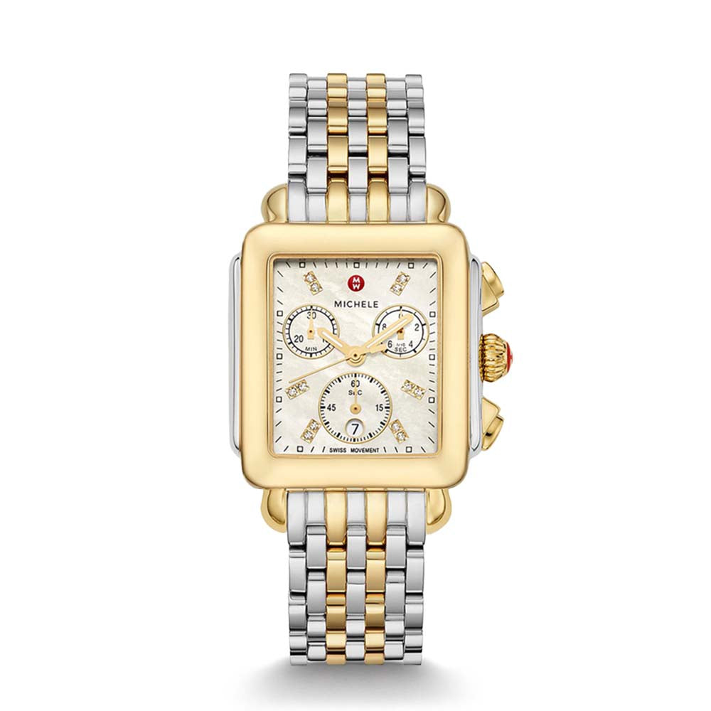 Michele Deco Mid Yellow Gold and Steel Diamond Dial Watch