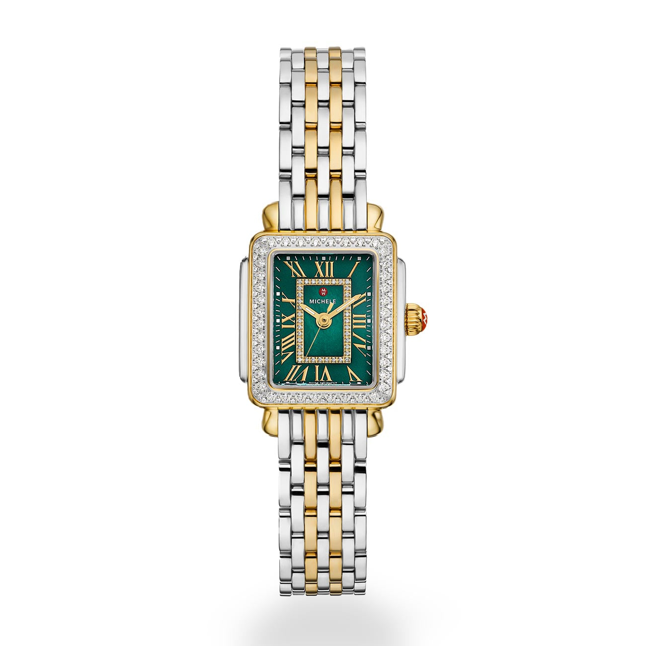 Michele Deco Madison Mini Two-Tone Green Diamond Watch