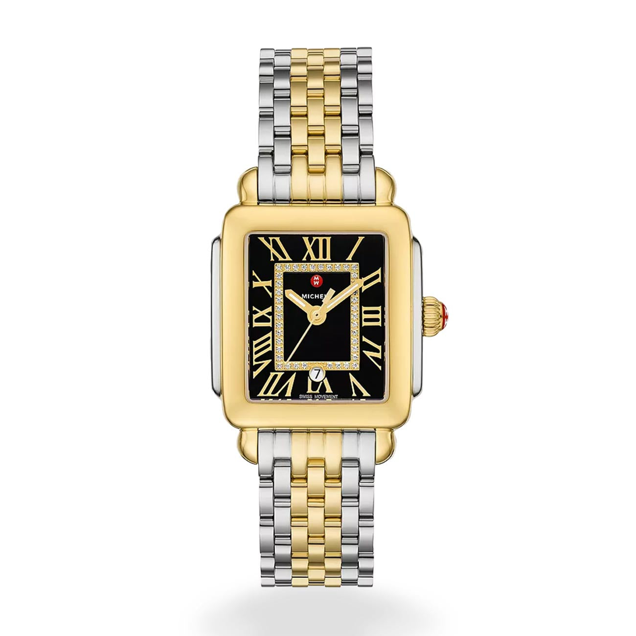 Michele Deco Madison Mid Two-Tone Black Dial Diamond Watch