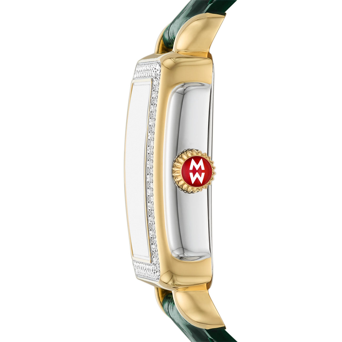 Michele Deco Mid Diamond Watch with Green Leather Strap