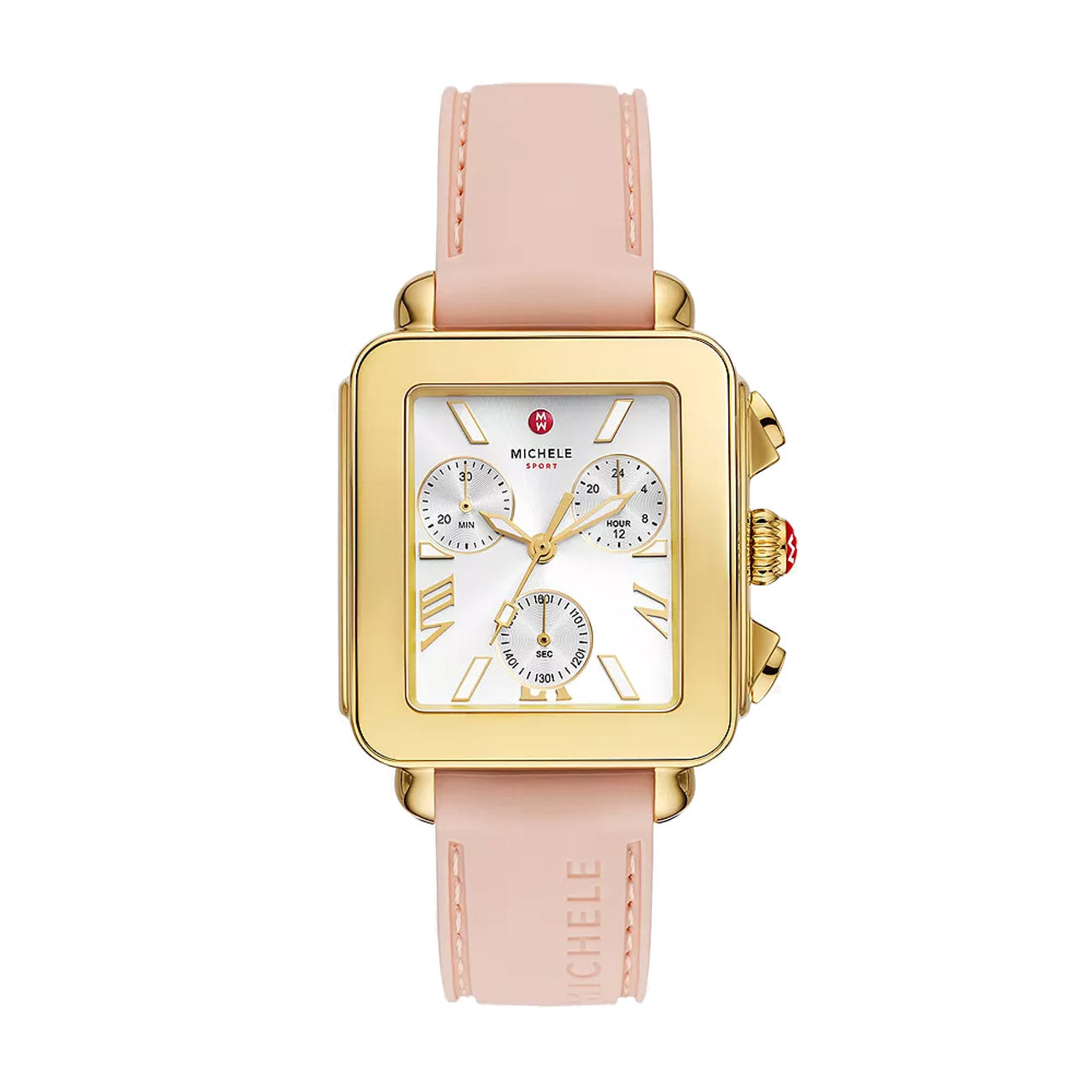 Michele Deco Sport Gold Chronograph with Pink Silicone Strap