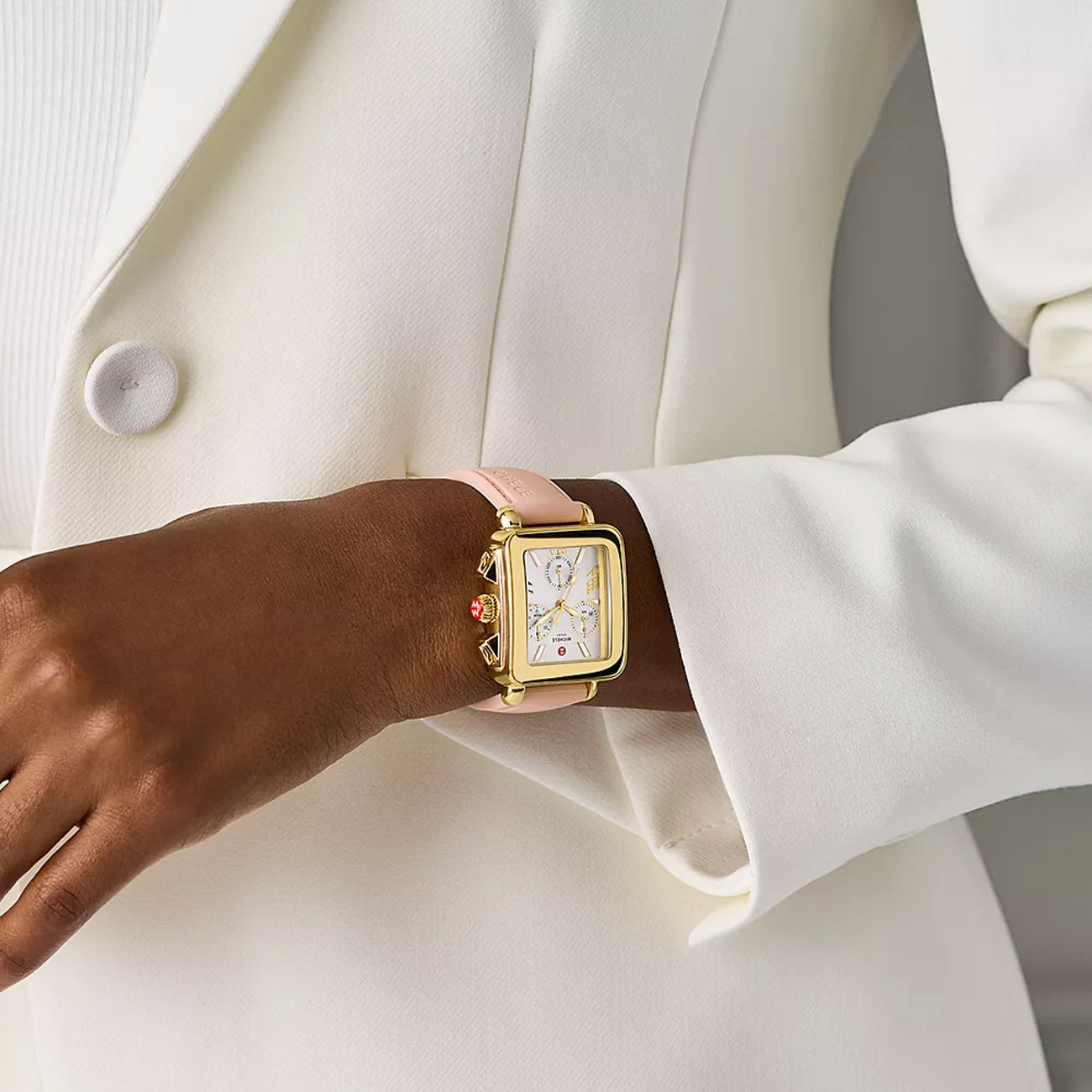 Michele Deco Sport Gold Chronograph with Pink Silicone Strap