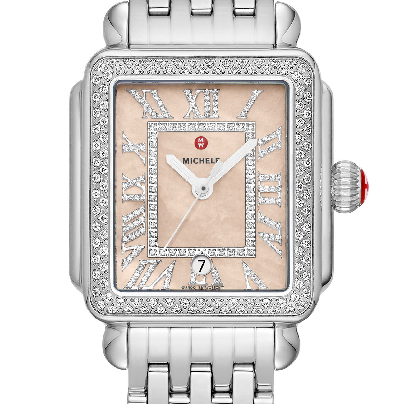 Michele Deco Madison Apricot Dial Stainless Steel Watch