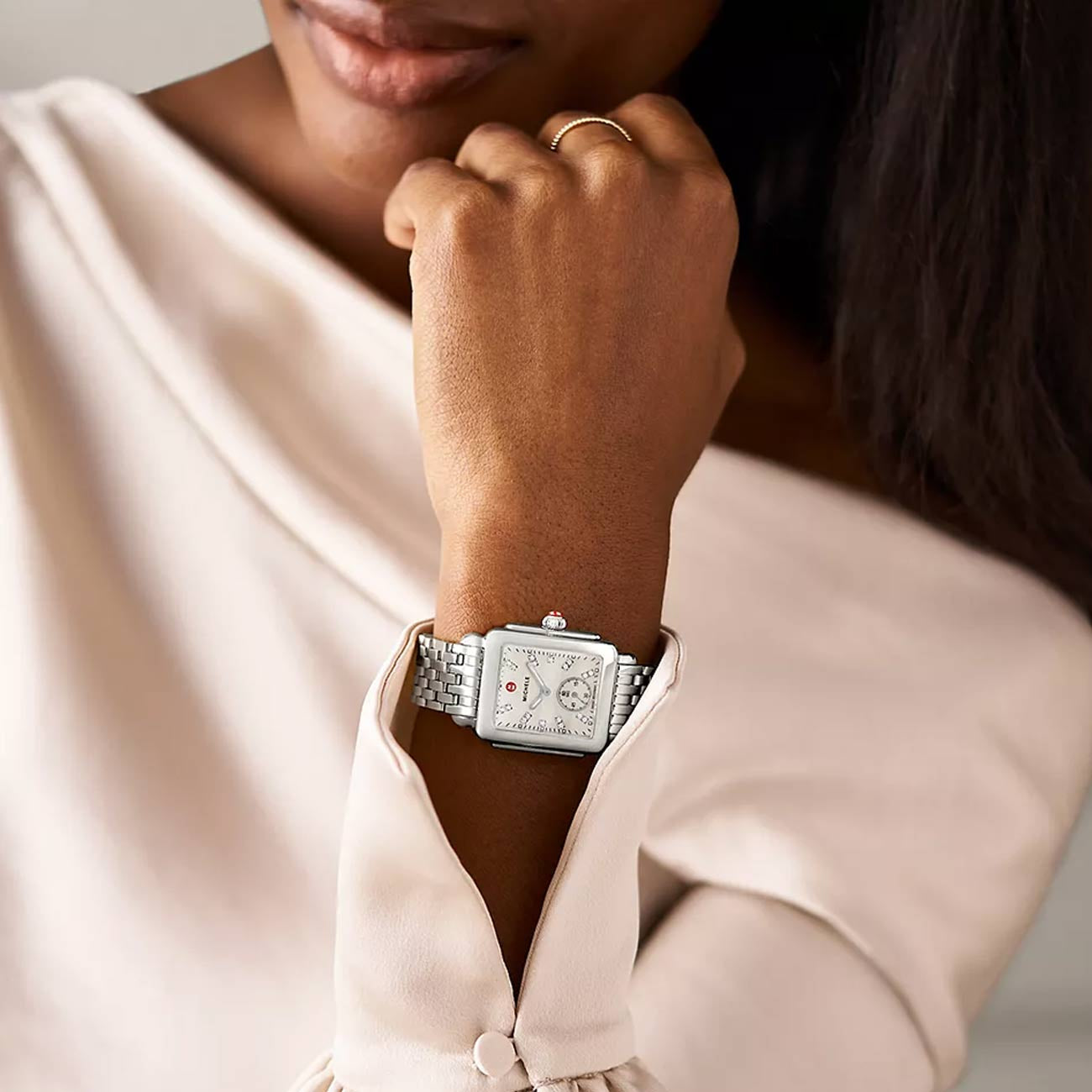 Michele Deco Mid Mother of Pearl Diamond Dial Steel Watch