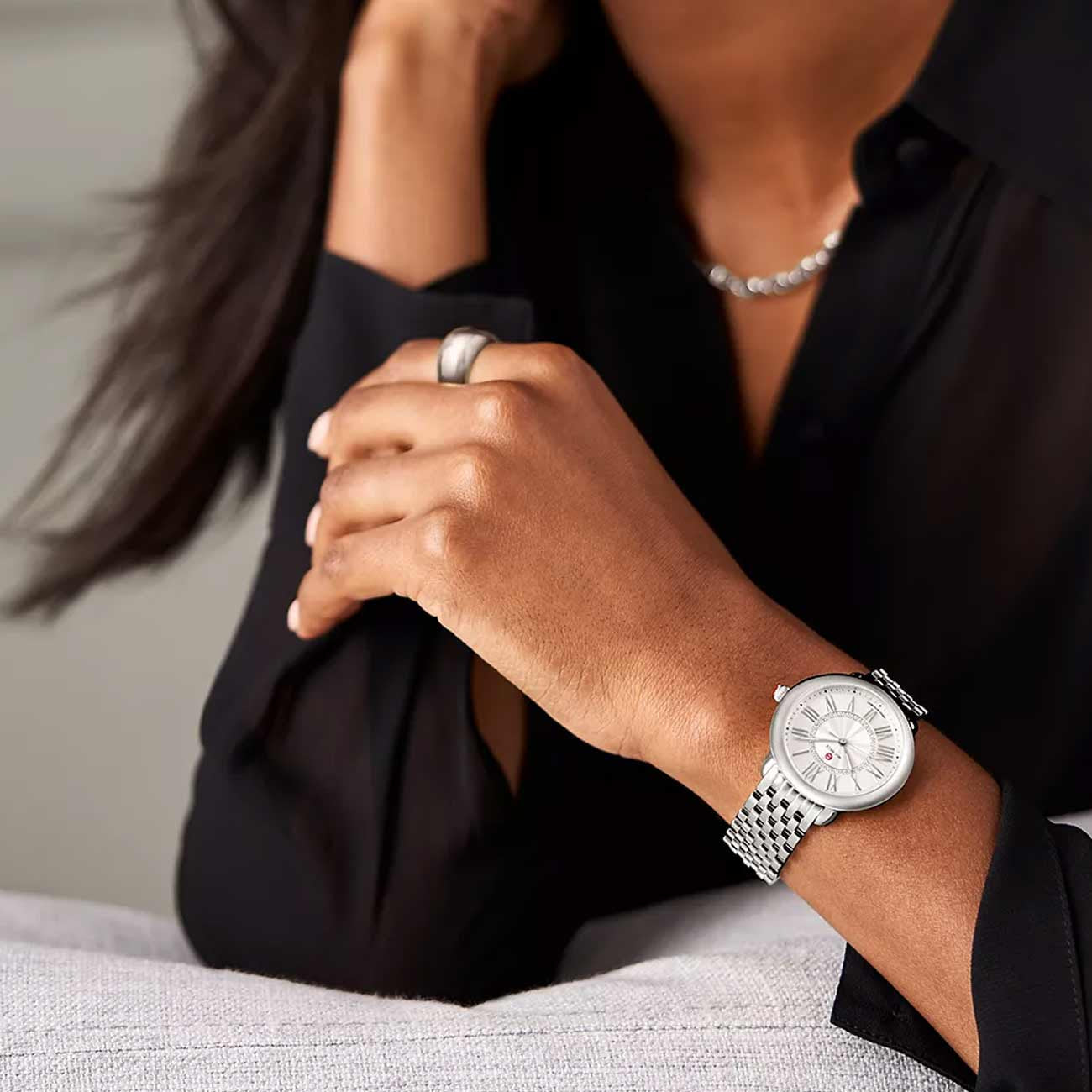 Michele Serein Mid Steel Diamond Dial Watch – 36mm