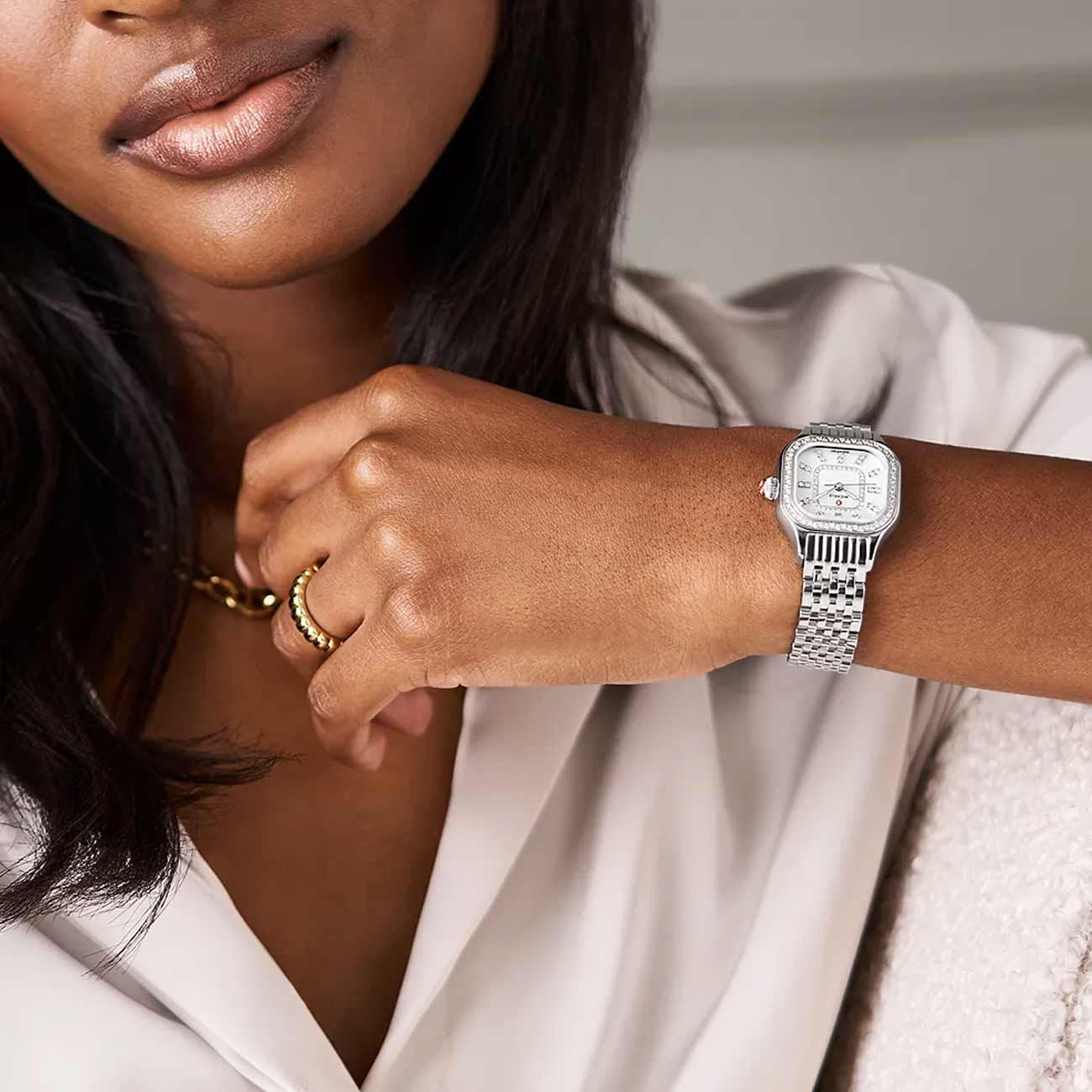 Michele Meggie Stainless Steel Diamond Watch