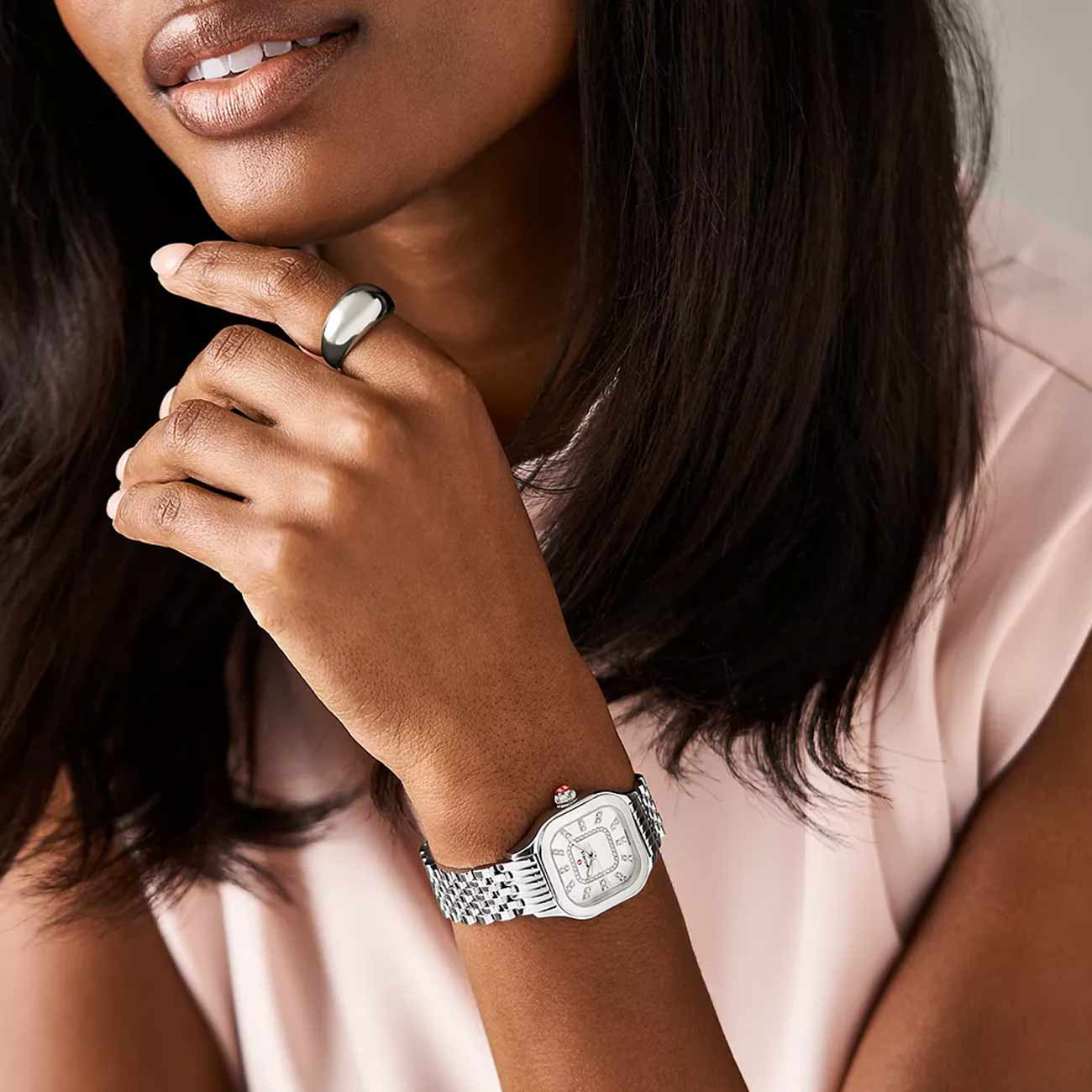 Michele Meggie Mother of Pearl Diamond Dial Stainless Steel Watch